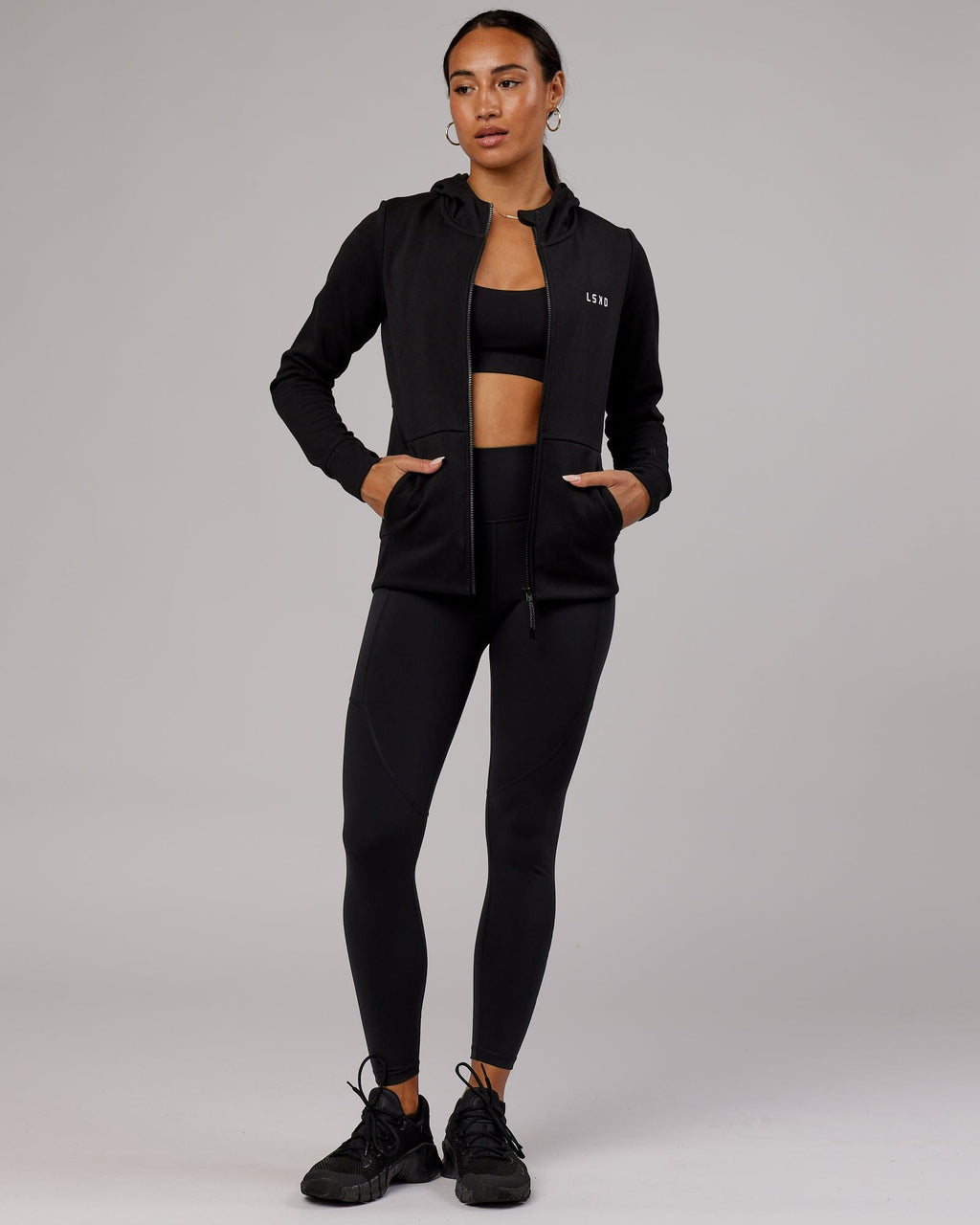 Model wearing Athlete ForgedFleece Zip Through Hoodie - Black