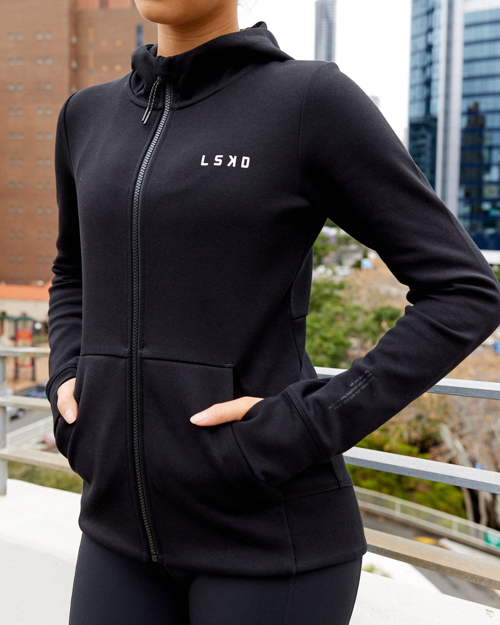 Model wearing Athlete ForgedFleece Zip Through Hoodie - Black