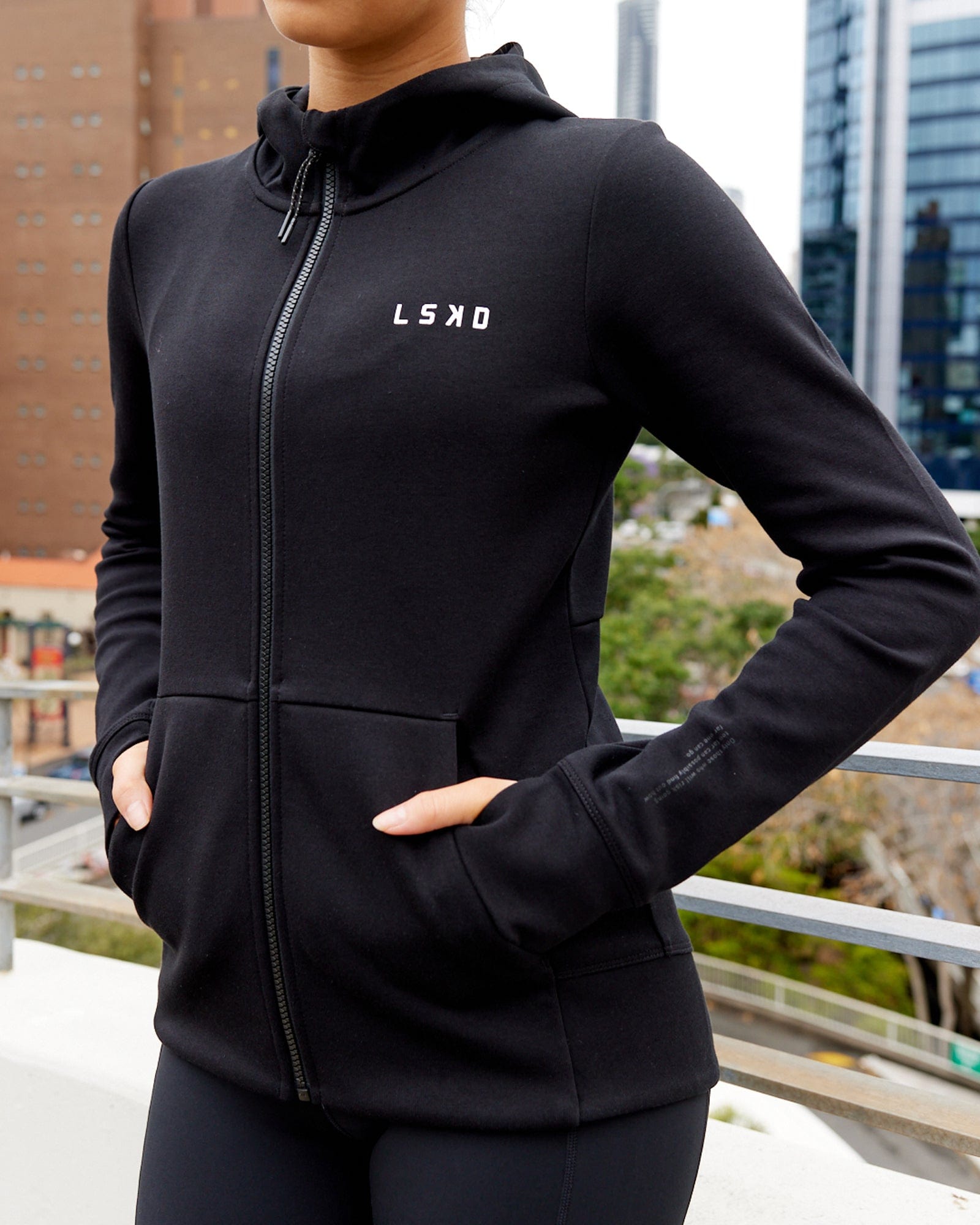 Model wearing Athlete ForgedFleece Zip Through Hoodie - Black
