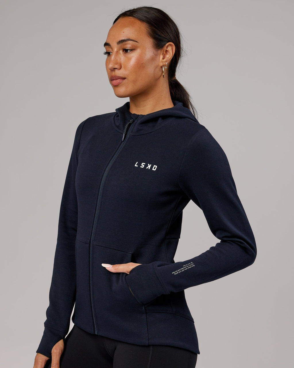 Model wearing Athlete ForgedFleece Zip Through Hoodie - Dark Navy