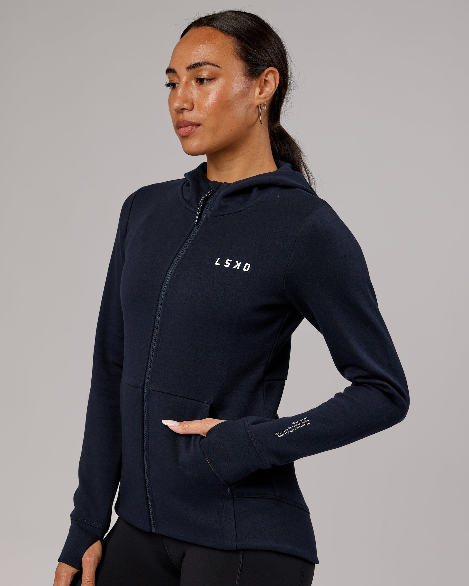 Model wearing Athlete ForgedFleece Zip Through Hoodie - Dark Navy