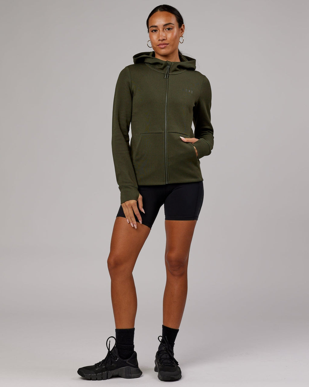 Model wearing Athlete ForgedFleece Zip Through Hoodie - Forest Night