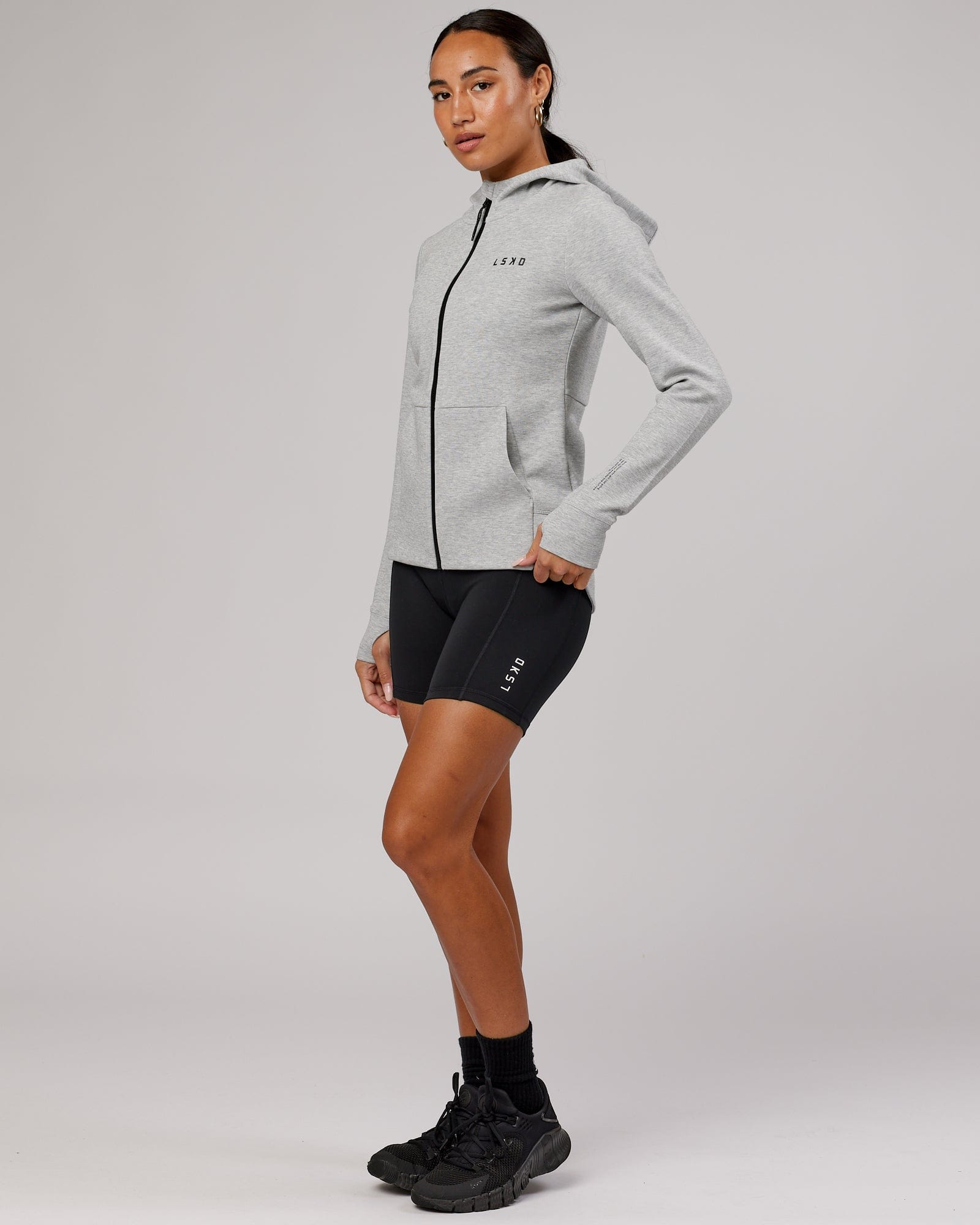 Model wearing Athlete ForgedFleece Zip Through Hoodie - Lt Grey Marl