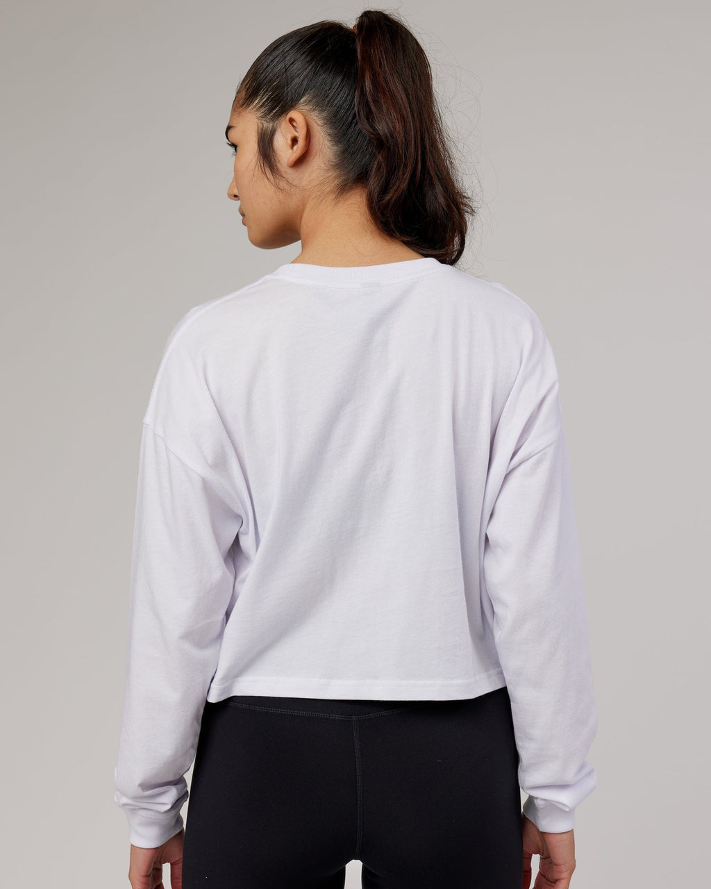 Model wearing Stacks Up LS Tee - White