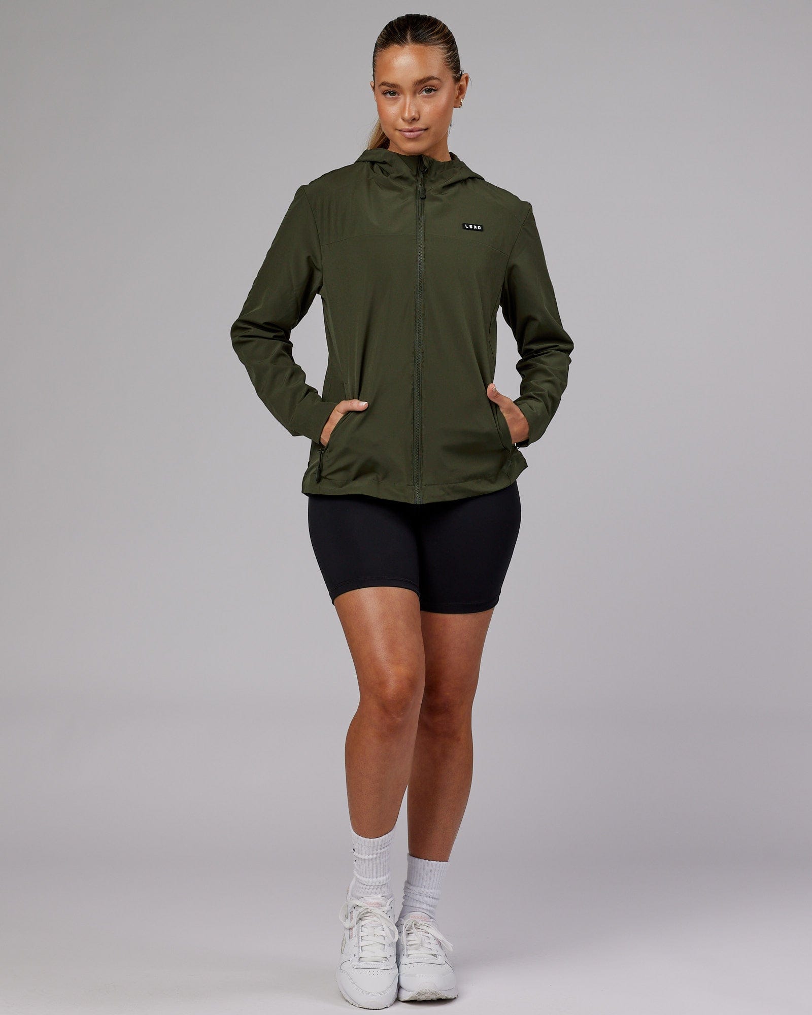 Model wearing Functional Training Jacket - Forest Night
