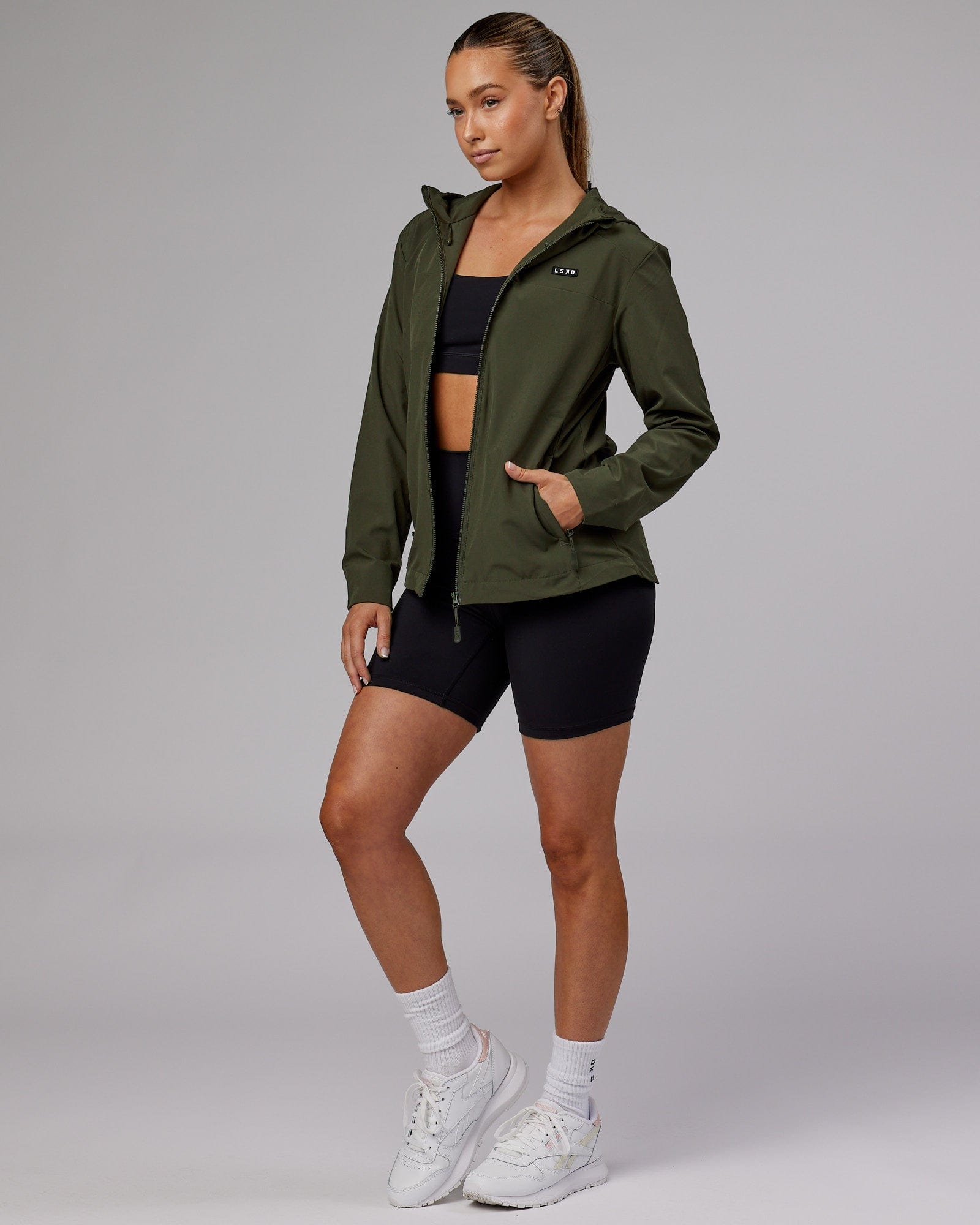 Model wearing Functional Training Jacket - Forest Night