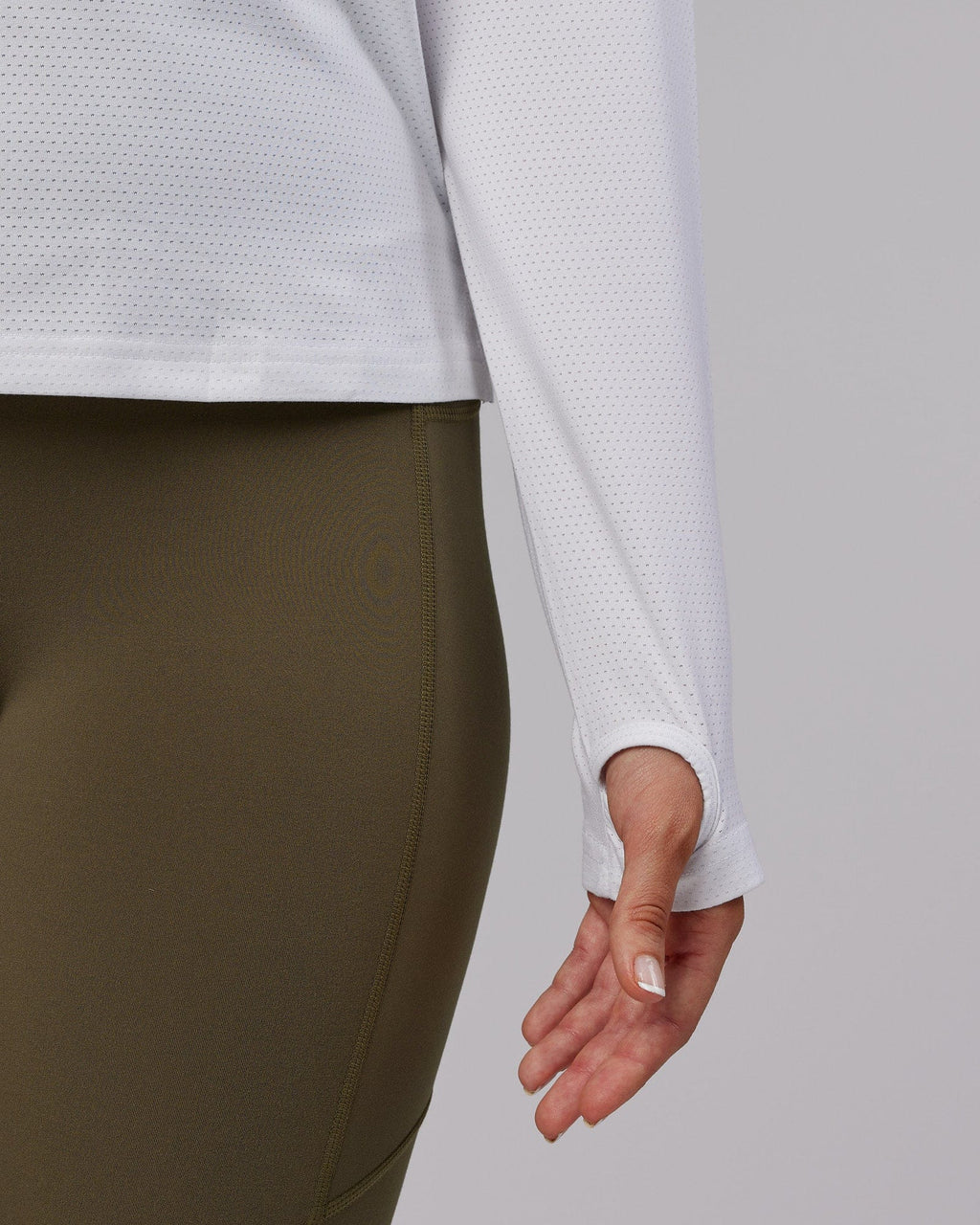 Model wearing Perform VapourFLX LS Tee - White Marl