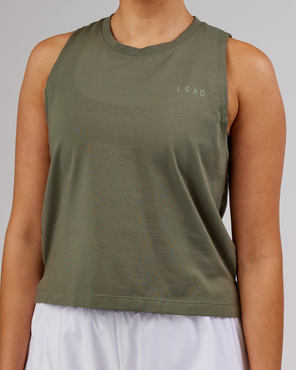 Model wearing Deluxe PimaFLX Tank - Olive Fade