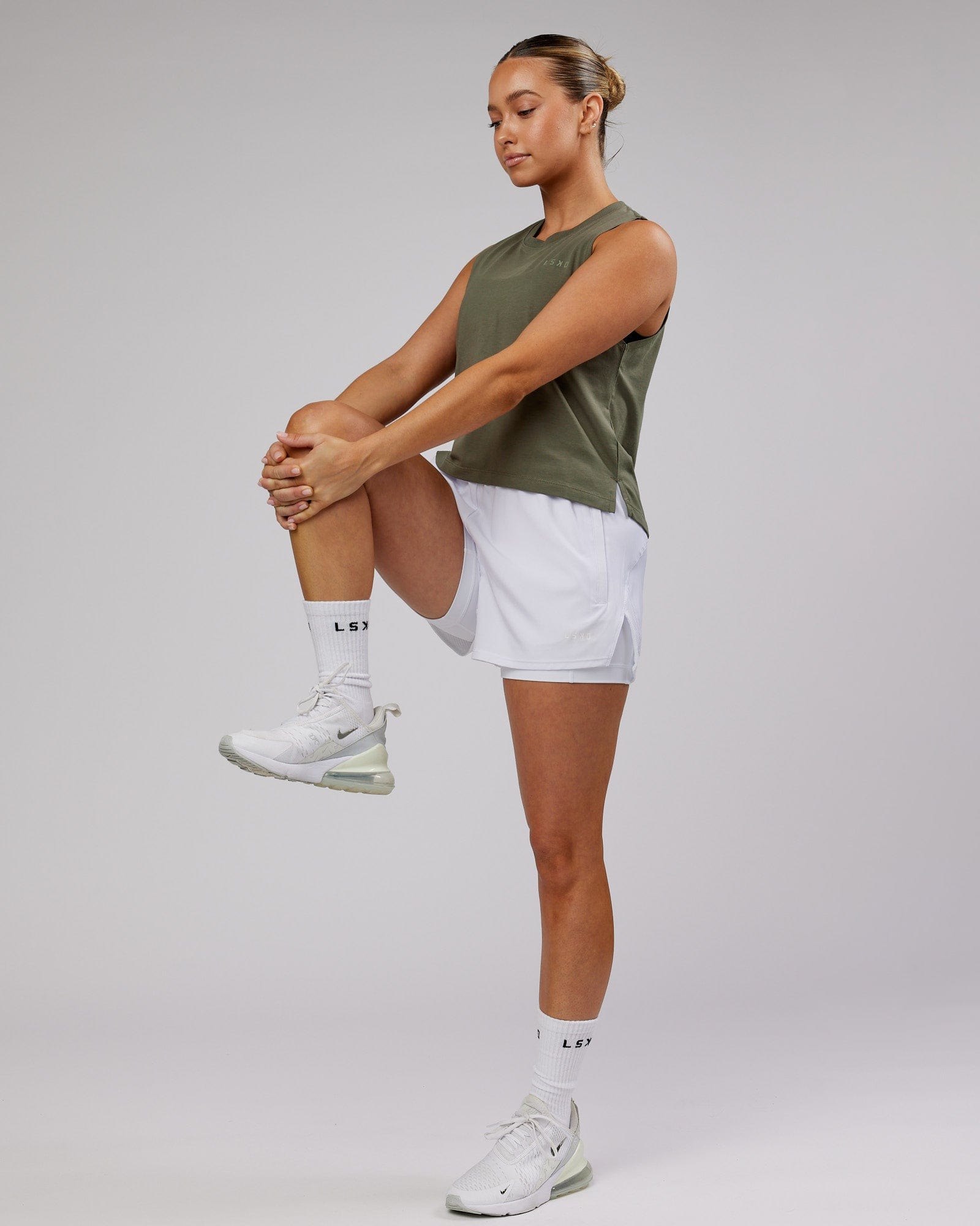 Model wearing Deluxe PimaFLX Tank - Olive Fade