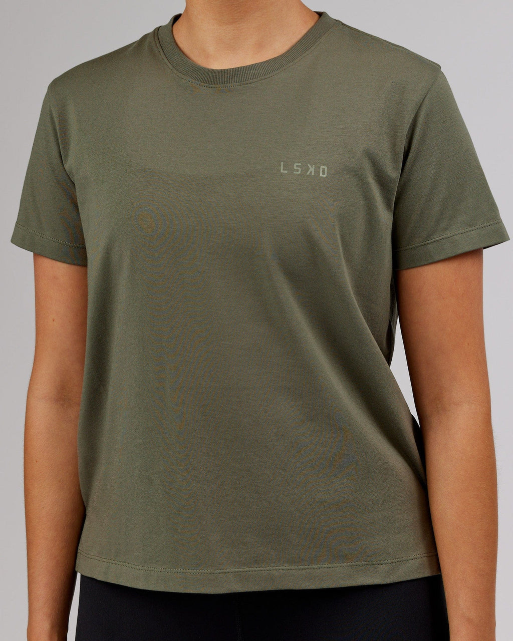 Model wearing Deluxe PimaFLX Tee - Olive Fade