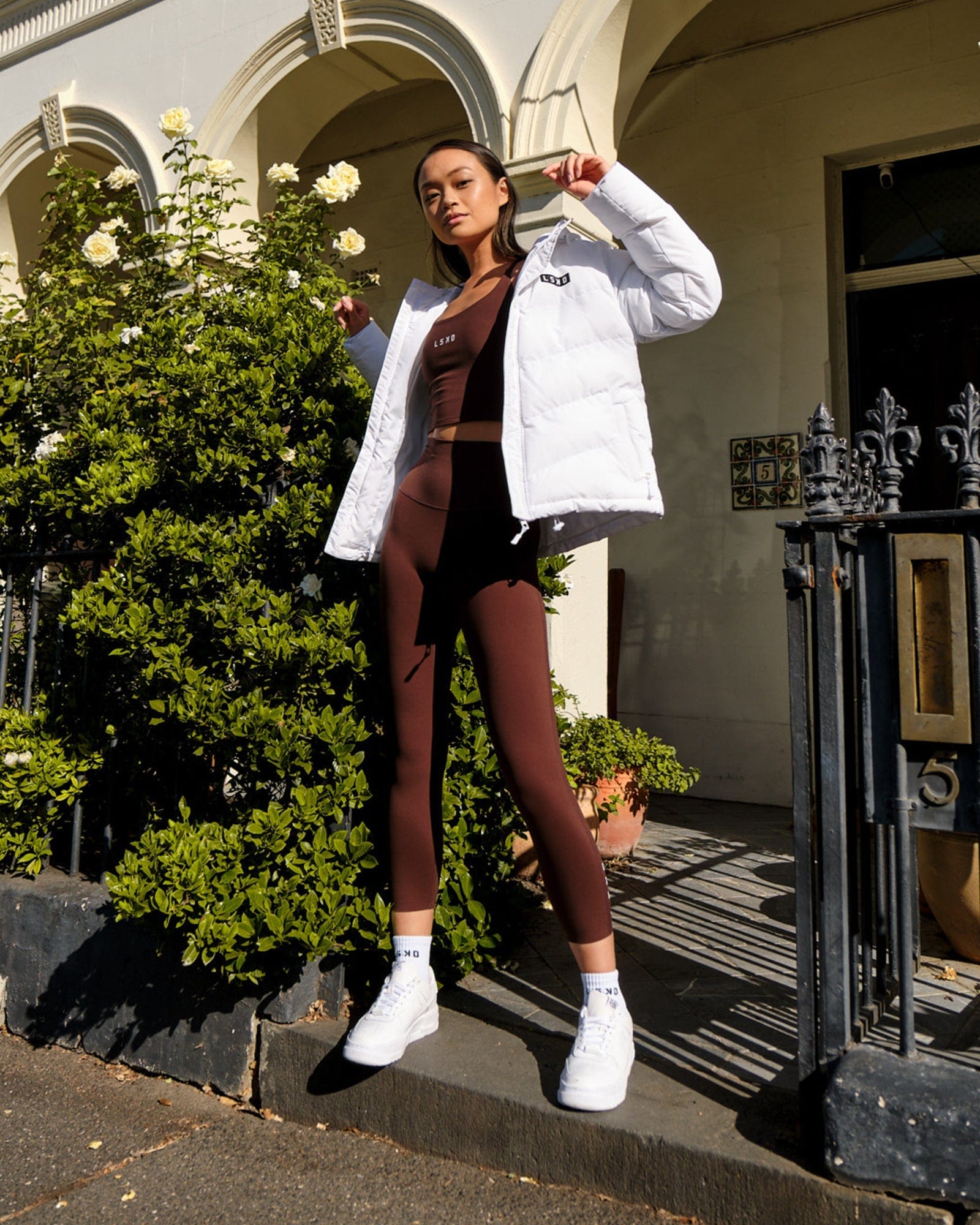 Model wearing Roasted Puffer Jacket 22 - White