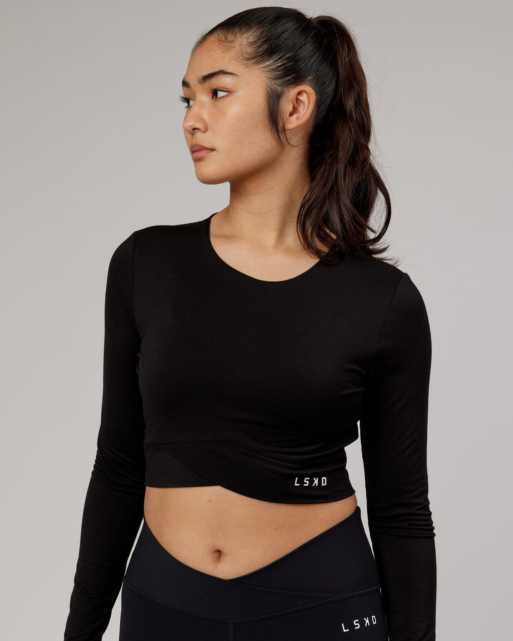 Model wearing Wrapped LS Tee - Black