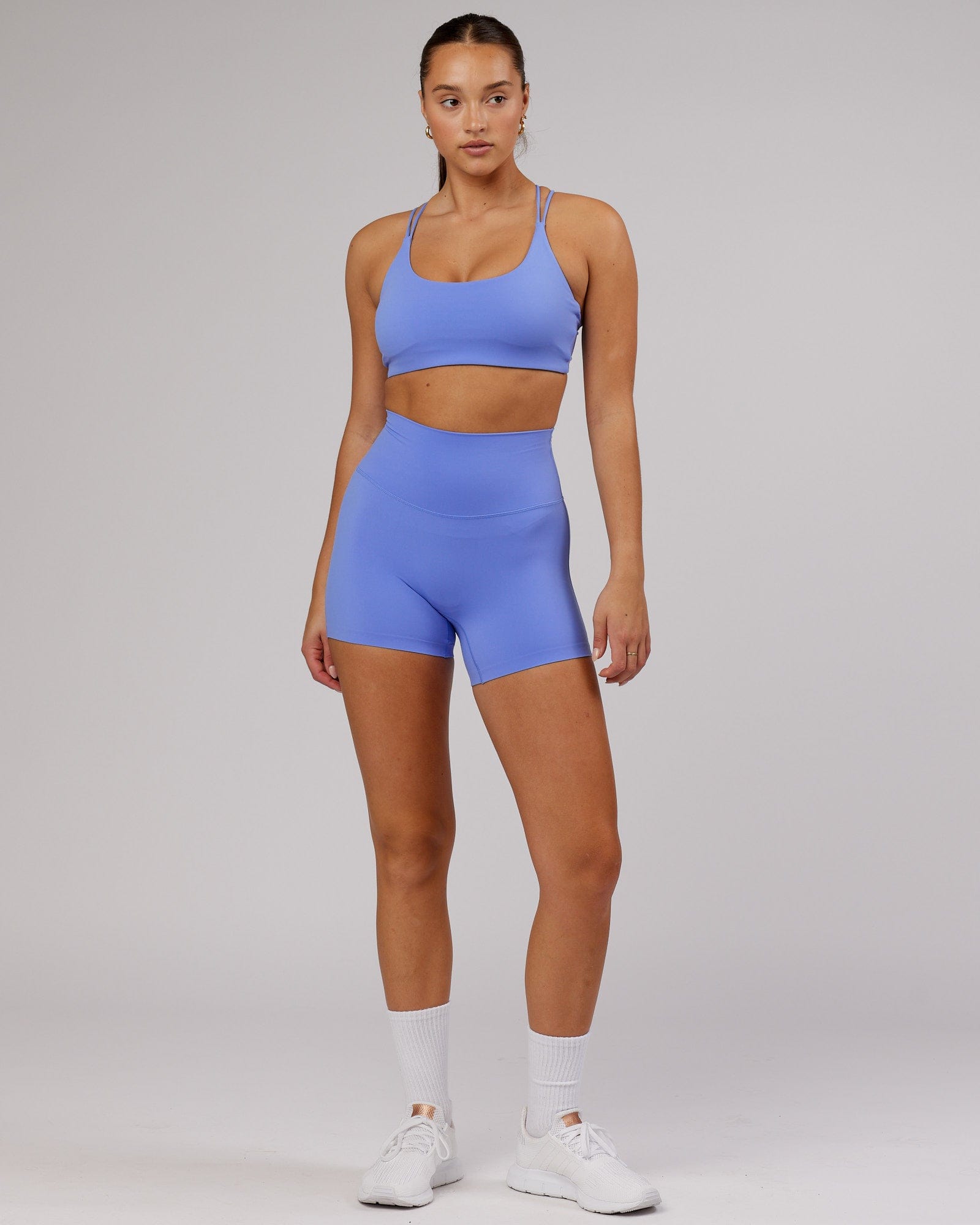 Model wearing Yin Sports Bra - Indulgent Blue